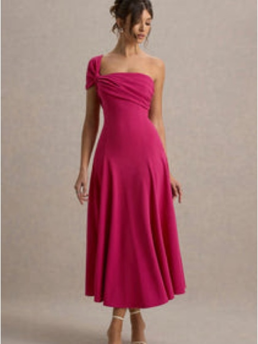 Club L London One-Shoulder Magenta Midi Dress